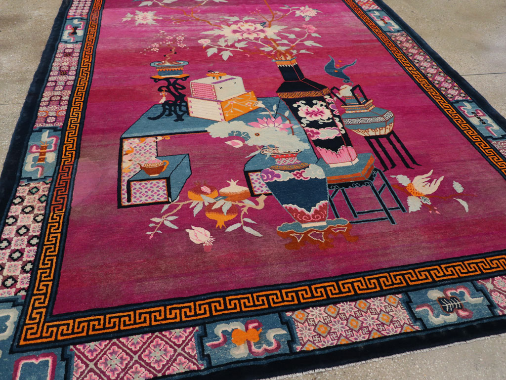 Vintage Chinese Pictorial Art Deco Room Size Carpet, No.30701 - Galerie Shabab