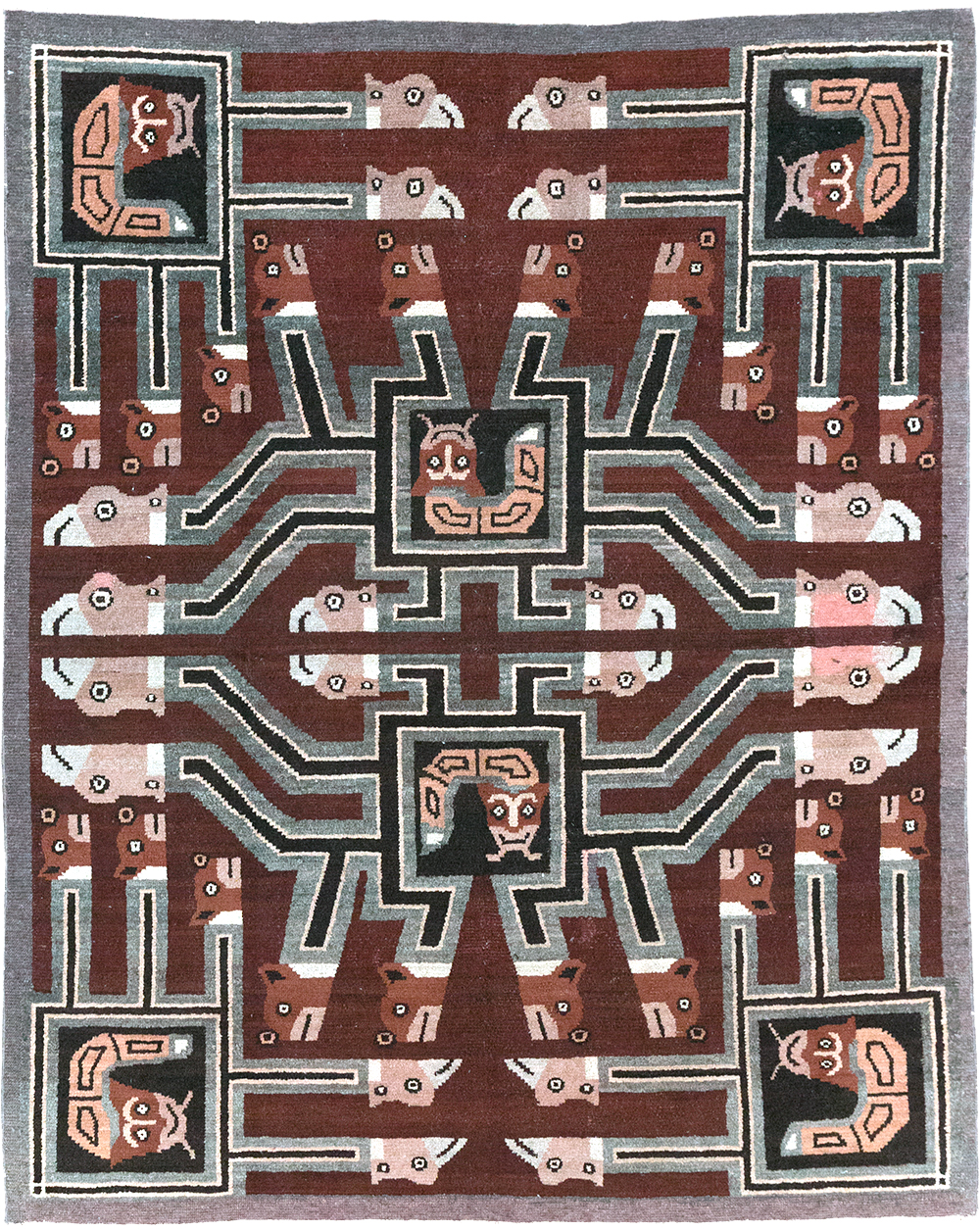 Vintage Indian Art Deco Style Pictorial Accent Rug, No.30724 - Galerie Shabab