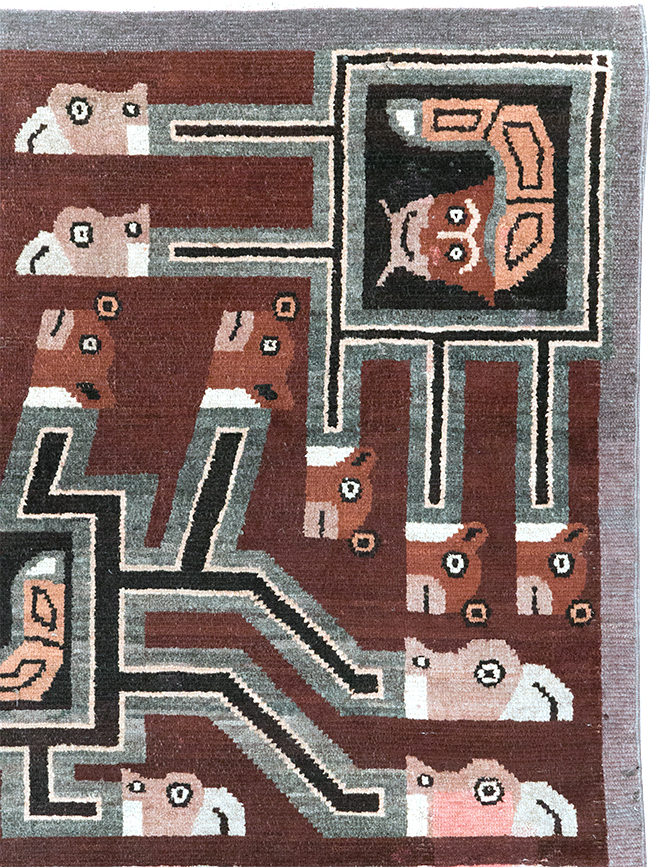 Vintage Indian Art Deco Style Pictorial Accent Rug, No.30724 - Galerie Shabab
