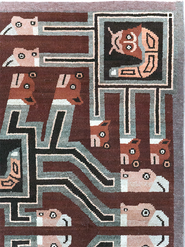 Vintage Indian Art Deco Style Pictorial Accent Rug, No.30724 - Galerie Shabab