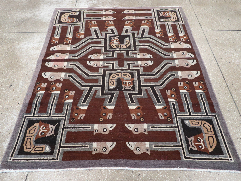 Vintage Indian Art Deco Style Pictorial Accent Rug, No.30724 - Galerie Shabab