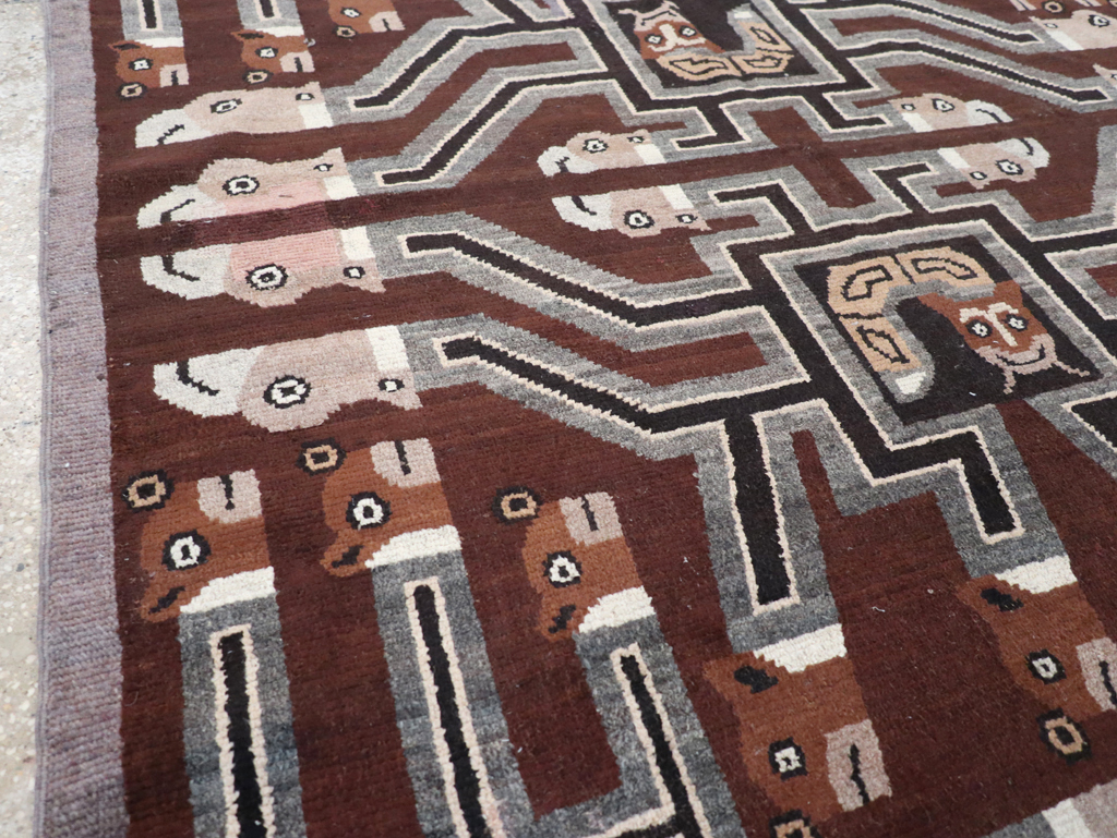 Vintage Indian Art Deco Style Pictorial Accent Rug, No.30724 - Galerie Shabab