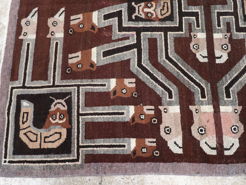 Vintage Indian Art Deco Style Pictorial Accent Rug, No.30724 - Galerie Shabab