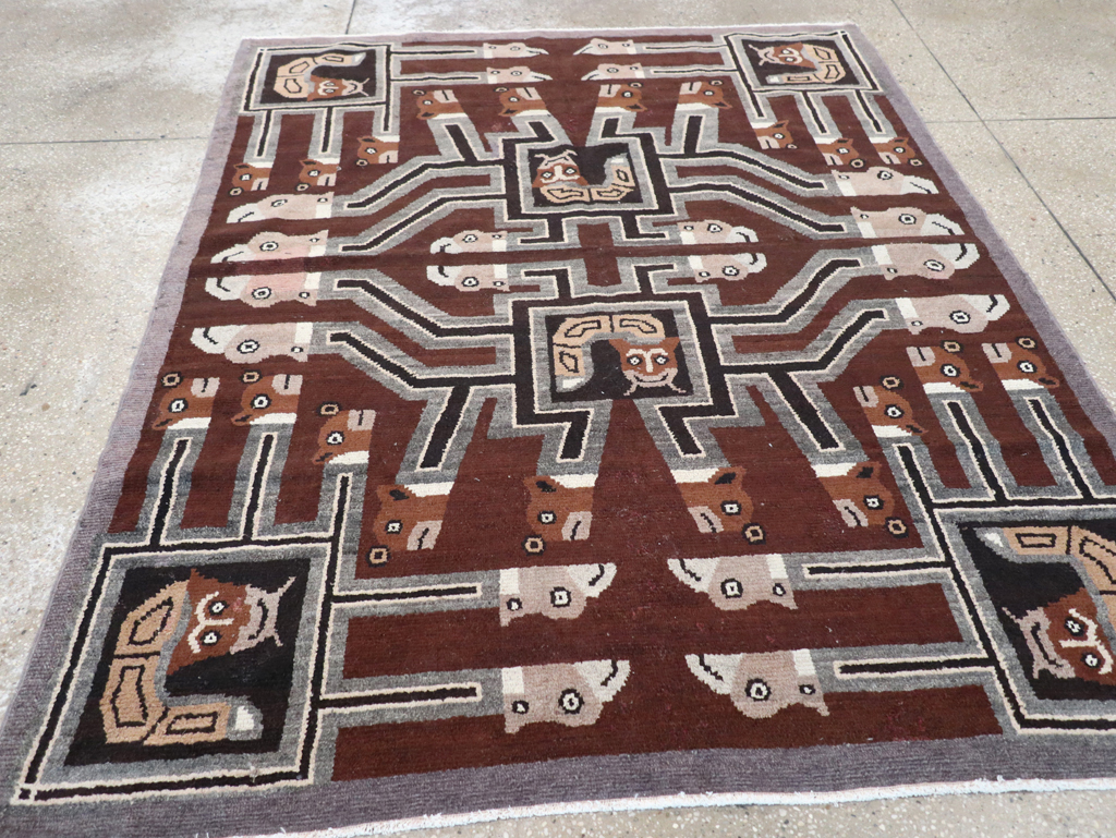 Vintage Indian Art Deco Style Pictorial Accent Rug, No.30724 - Galerie Shabab
