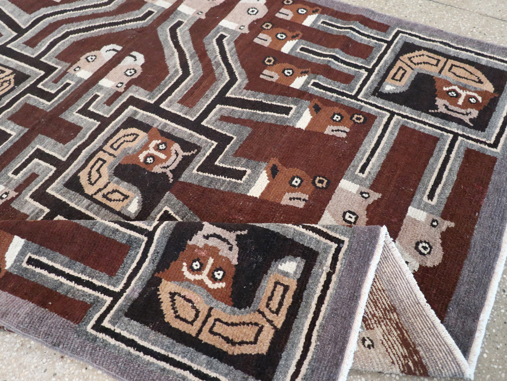 Vintage Indian Art Deco Style Pictorial Accent Rug, No.30724 - Galerie Shabab