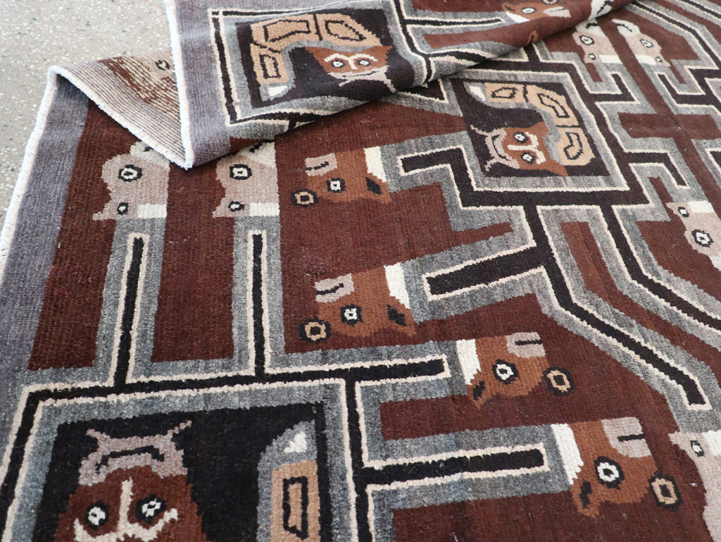 Vintage Indian Art Deco Style Pictorial Accent Rug, No.30724 - Galerie Shabab