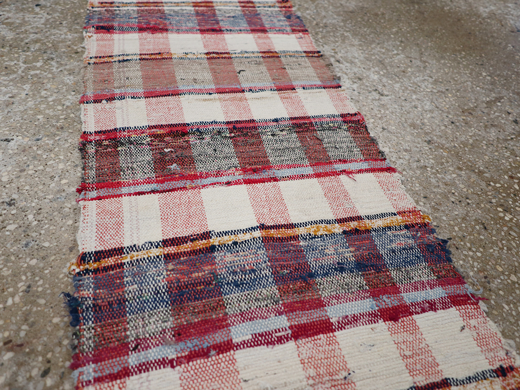 Vintage Plaid Turkish Flatweave Long Runner, No.30739 - Galerie Shabab
