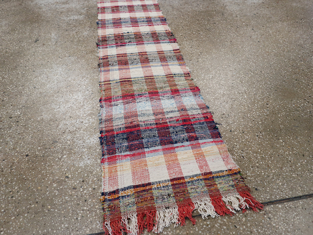 Vintage Plaid Turkish Flatweave Long Runner, No.30739 - Galerie Shabab