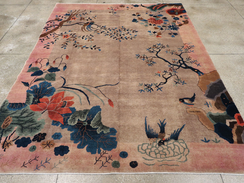 Vintage Chinese Art Deco Pictorial Room Size Carpet, No.30797 - Galerie Shabab
