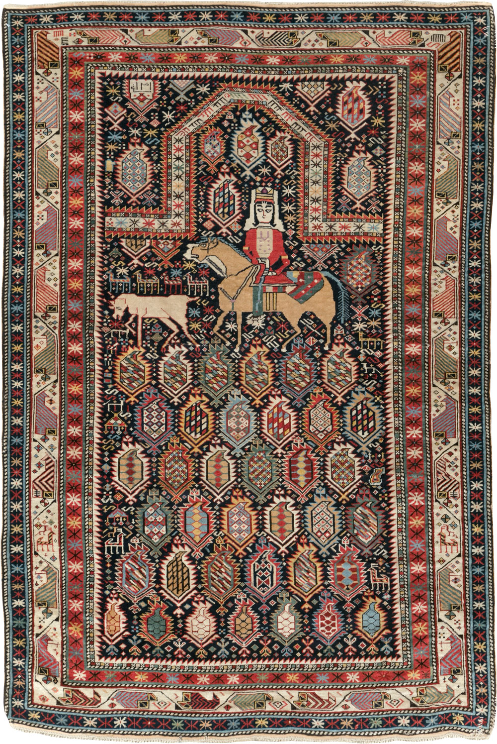 Antique Caucasian Pictorial Throw Rug, No.30798 - Galerie Shabab