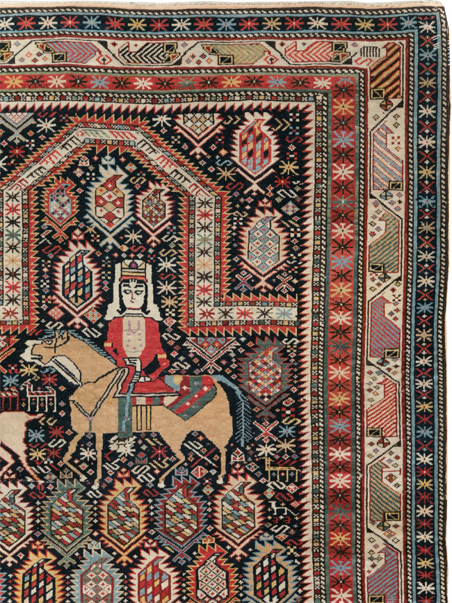 Antique Caucasian Pictorial Throw Rug, No.30798 - Galerie Shabab