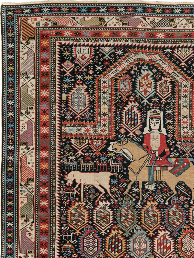 Antique Caucasian Pictorial Throw Rug, No.30798 - Galerie Shabab