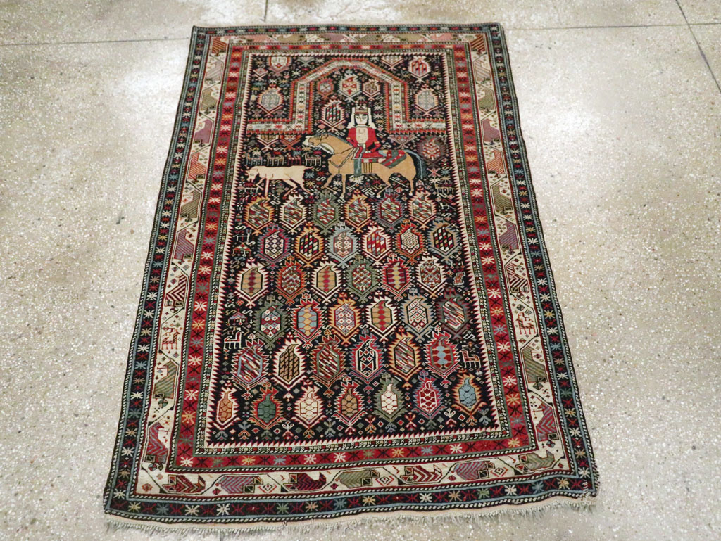 Antique Caucasian Pictorial Throw Rug, No.30798 - Galerie Shabab