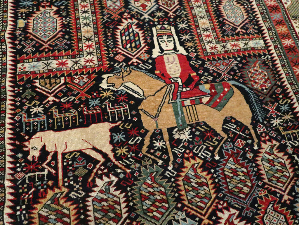 Antique Caucasian Pictorial Throw Rug, No.30798 - Galerie Shabab