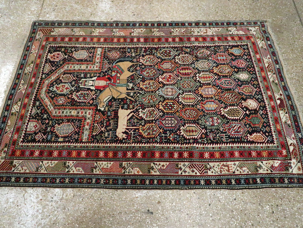 Antique Caucasian Pictorial Throw Rug, No.30798 - Galerie Shabab