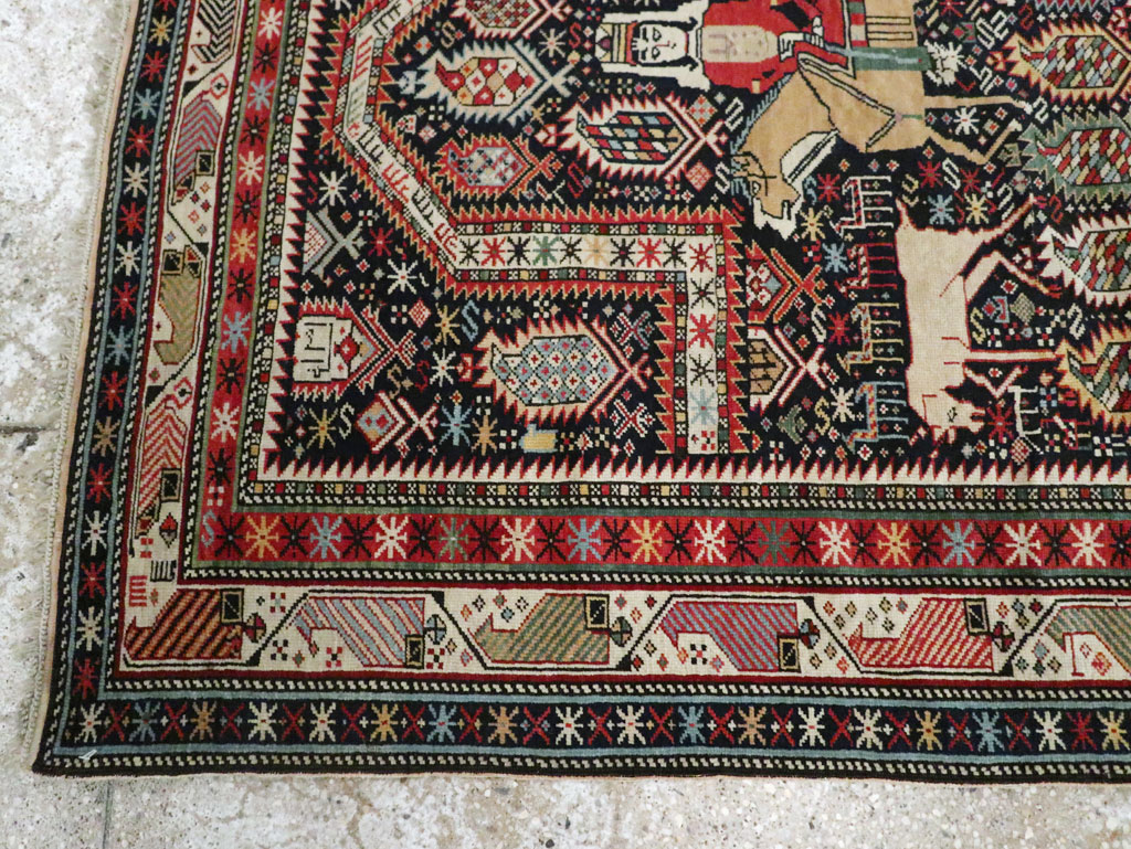 Antique Caucasian Pictorial Throw Rug, No.30798 - Galerie Shabab