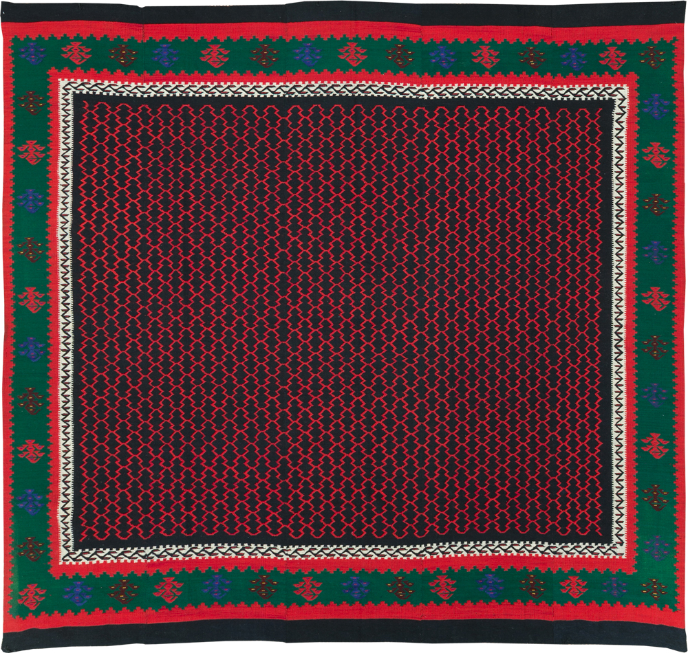 Vintage Turkish Flatweave Kilim Square Room Size Carpet, No.30823 - Galerie Shabab