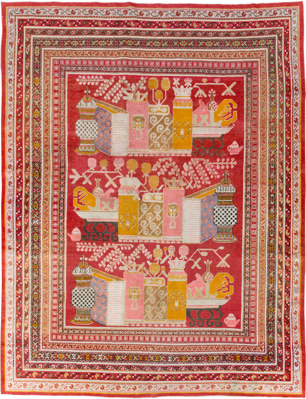Antique East Turkestan Pictorial Vase Khotan Room Size Carpet, No.30852 - Galerie Shabab