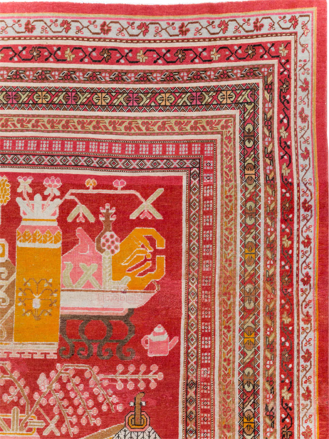 Antique East Turkestan Pictorial Vase Khotan Room Size Carpet, No.30852 - Galerie Shabab
