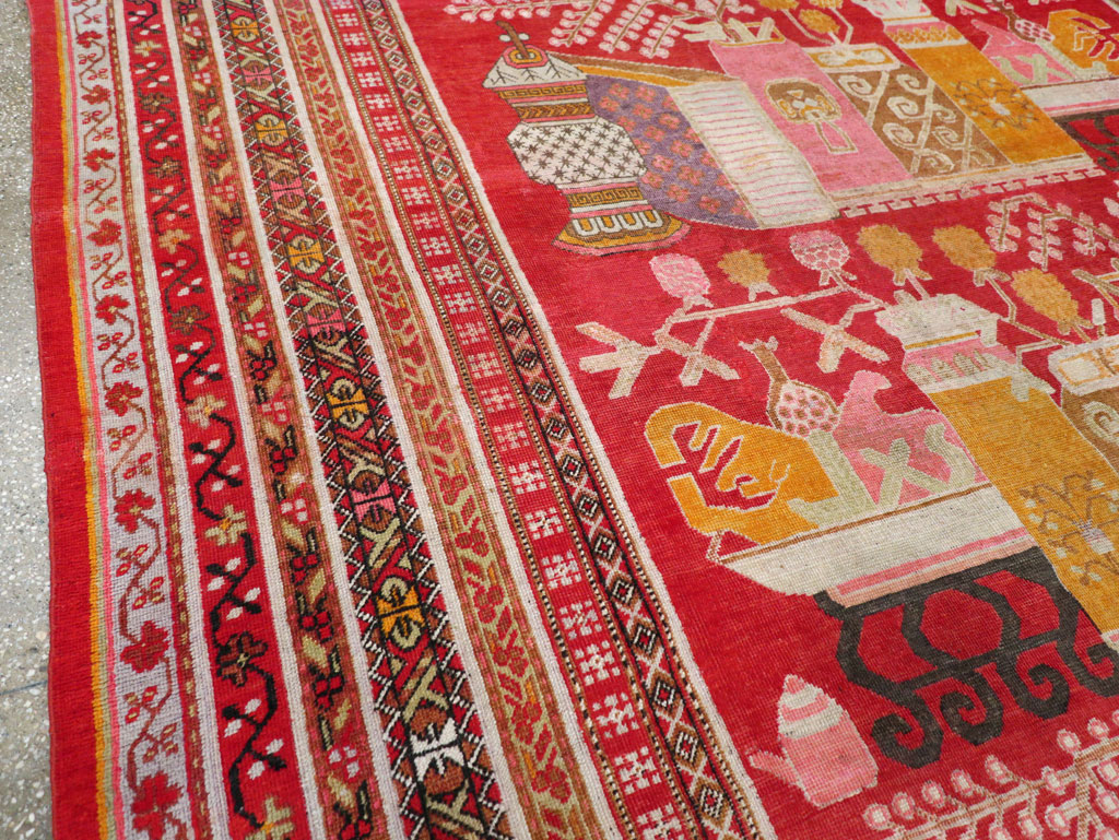 Antique East Turkestan Pictorial Vase Khotan Room Size Carpet, No.30852 - Galerie Shabab
