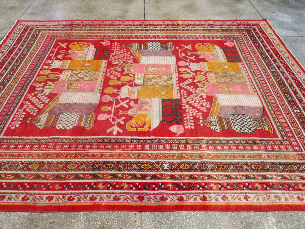 Antique East Turkestan Pictorial Vase Khotan Room Size Carpet, No.30852 - Galerie Shabab