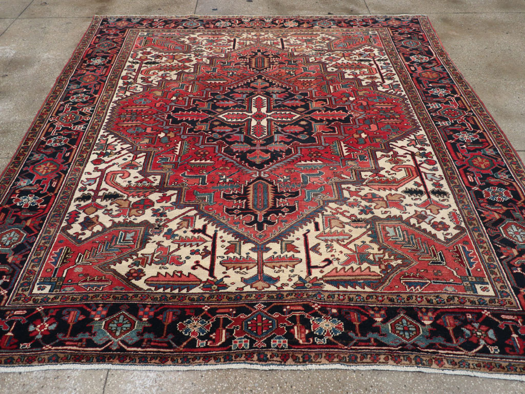Vintage Persian Heriz Small Square Room Size Carpet, No.30859 - Galerie Shabab
