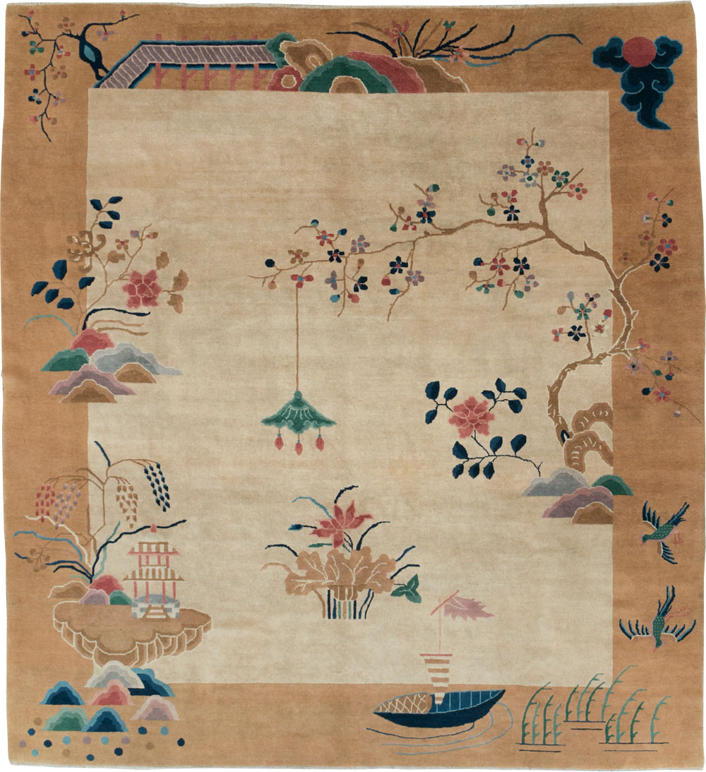 Vintage Chinese Art Deco Square Room Size Carpet, No.30913 - Galerie Shabab