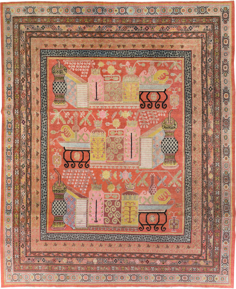 Antique East Turkestan Vase Khotan Room Size Carpet, No.30927 - Galerie Shabab