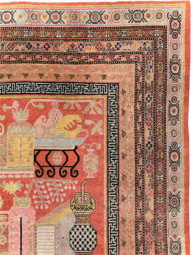 Antique East Turkestan Vase Khotan Room Size Carpet, No.30927 - Galerie Shabab