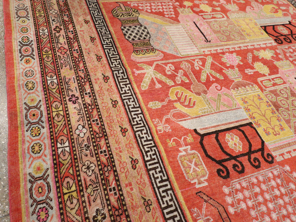 Antique East Turkestan Vase Khotan Room Size Carpet, No.30927 - Galerie Shabab