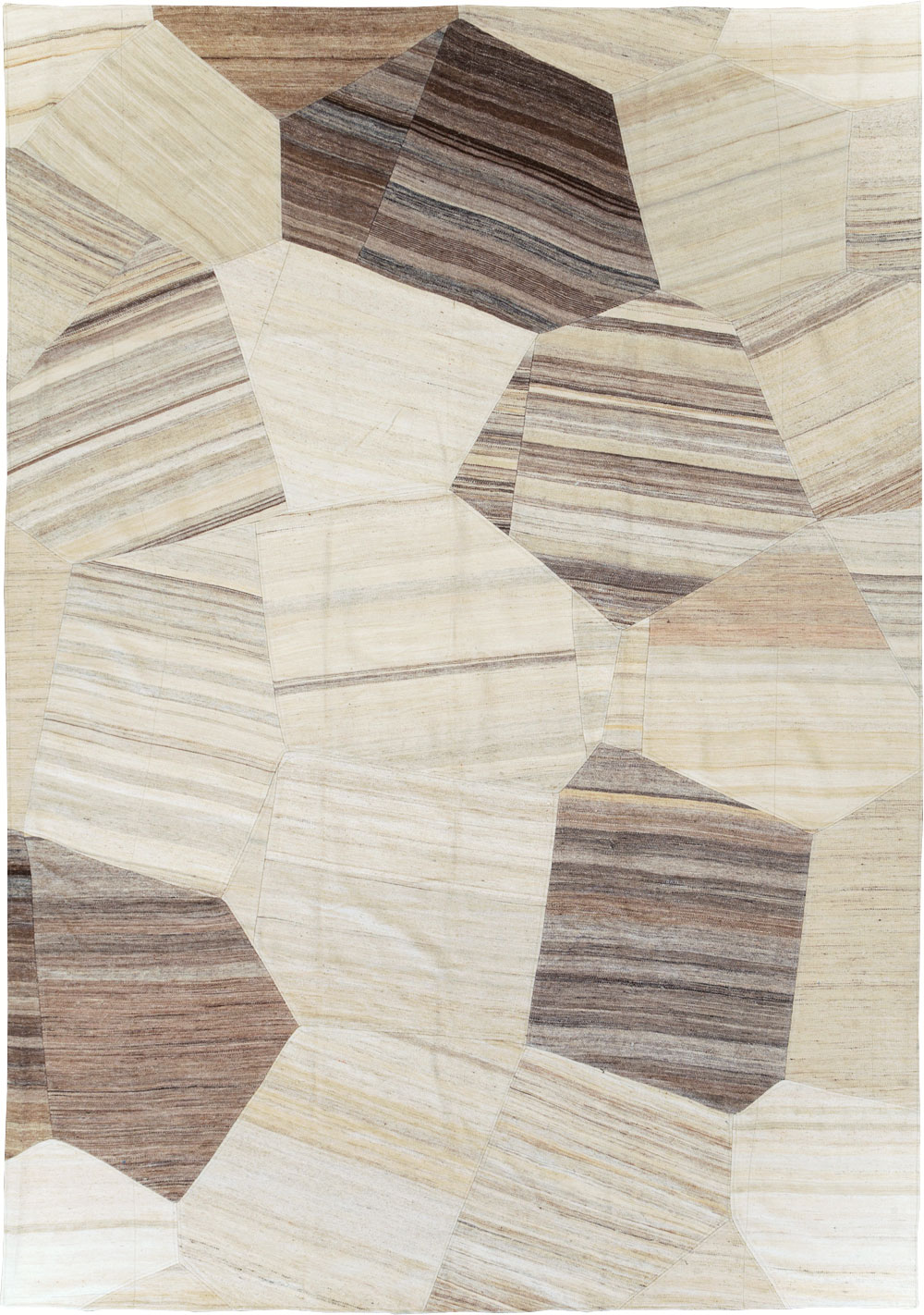 Contemporary Turkish Flatweave Patchwork Style Room Size Carpet, No.30969 - Galerie Shabab