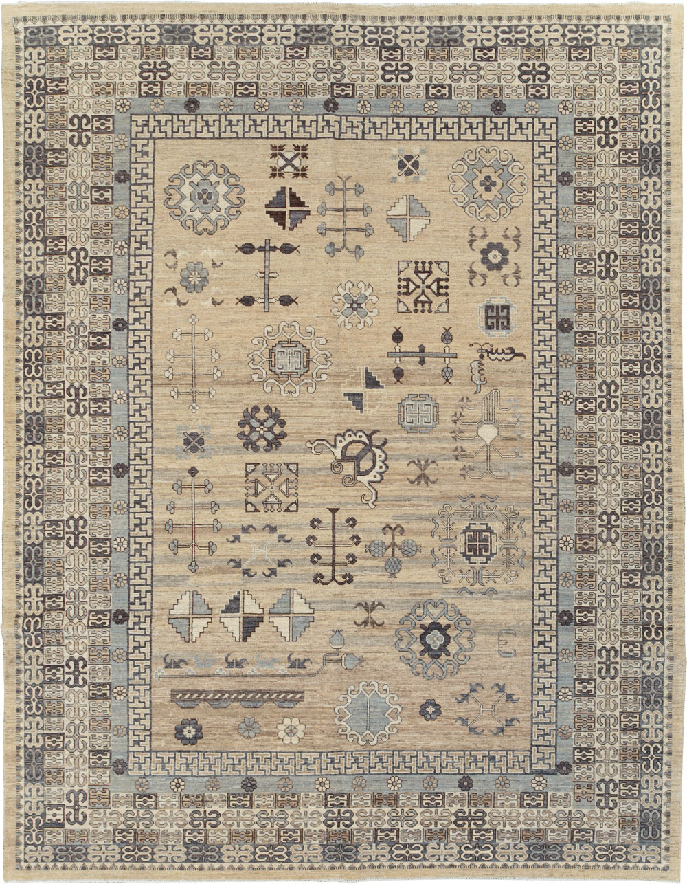 Contemporary East Turkestan Khotan Room Size Carpet, No.30997 - Galerie Shabab