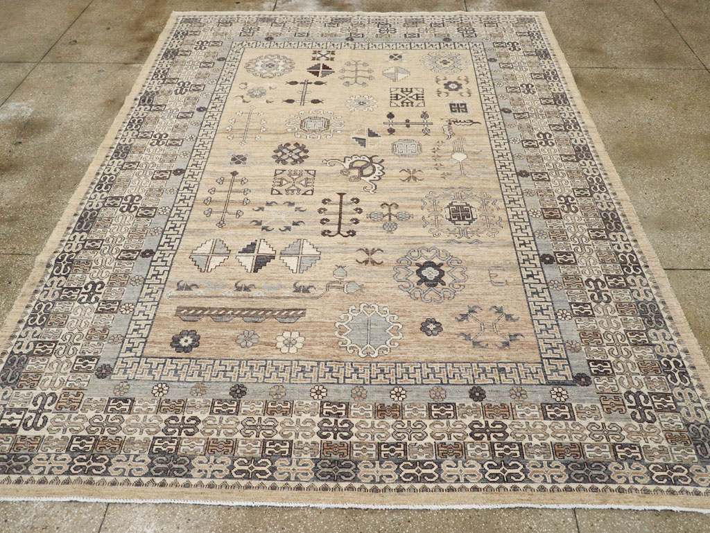 Contemporary East Turkestan Khotan Room Size Carpet, No.30997 - Galerie Shabab