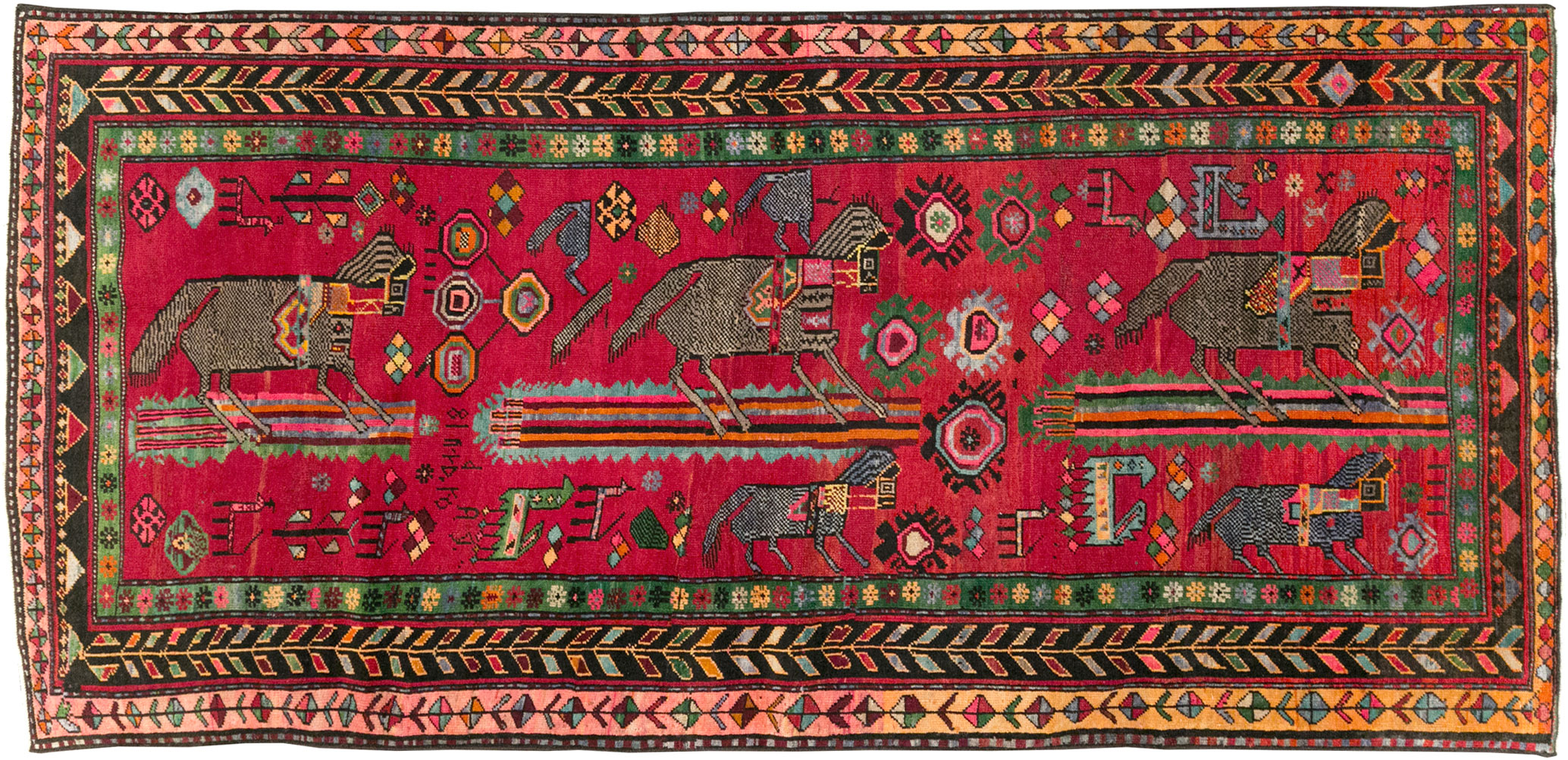 Vintage Caucasian Karabagh Pictorial Rug, No.31068 - Galerie Shabab