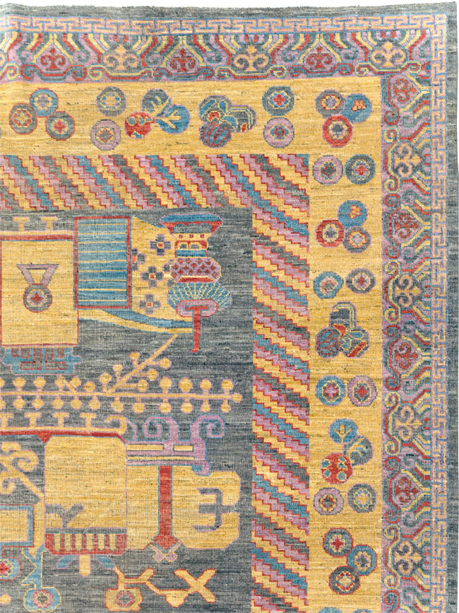 Contemporary East Turkestan Khotan Room Size Carpet, No.31158 - Galerie Shabab