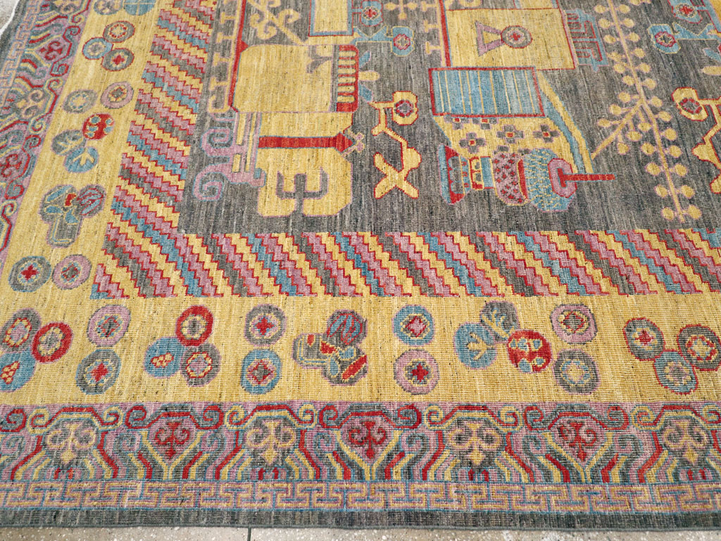 Contemporary East Turkestan Khotan Room Size Carpet, No.31158 - Galerie Shabab