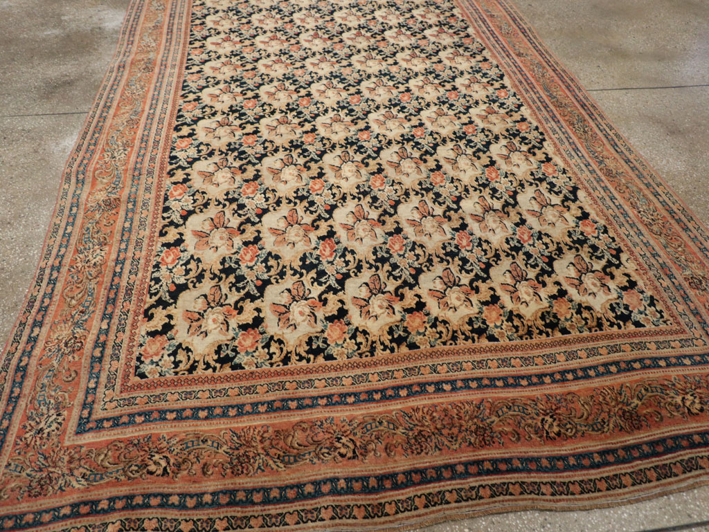 European Inspired Antique Persian Gol Farang Bidjar Gallery Carpet, No.31163 - Galerie Shabab