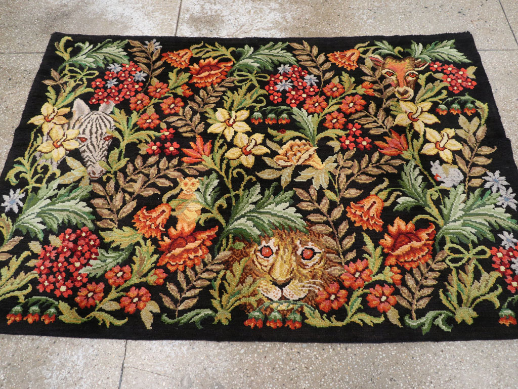 Vintage Portuguese Savonnerie Pictorial Accent Rug, No.31180 - Galerie Shabab