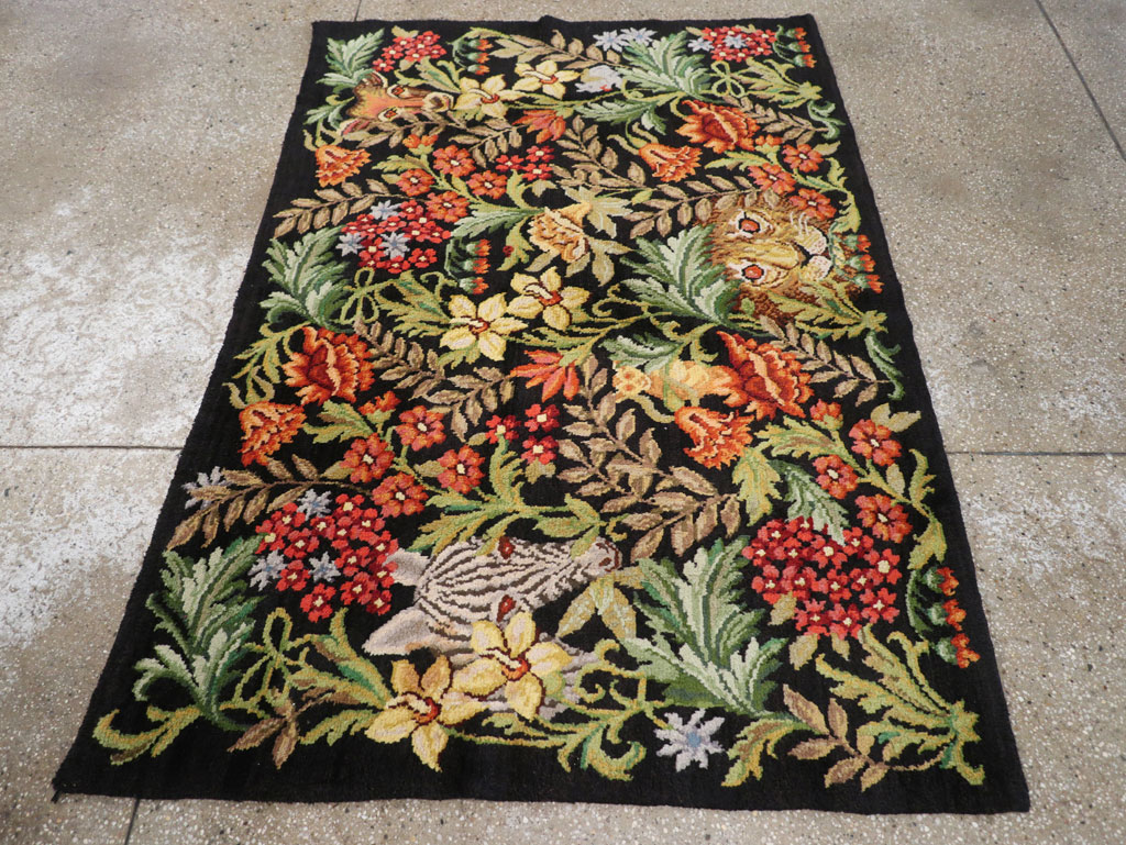 Vintage Portuguese Savonnerie Pictorial Accent Rug, No.31180 - Galerie Shabab