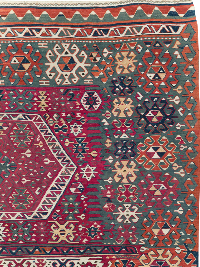 Antique Turkish Flatweave Kilim Accent Carpet, No.31275 - Galerie Shabab