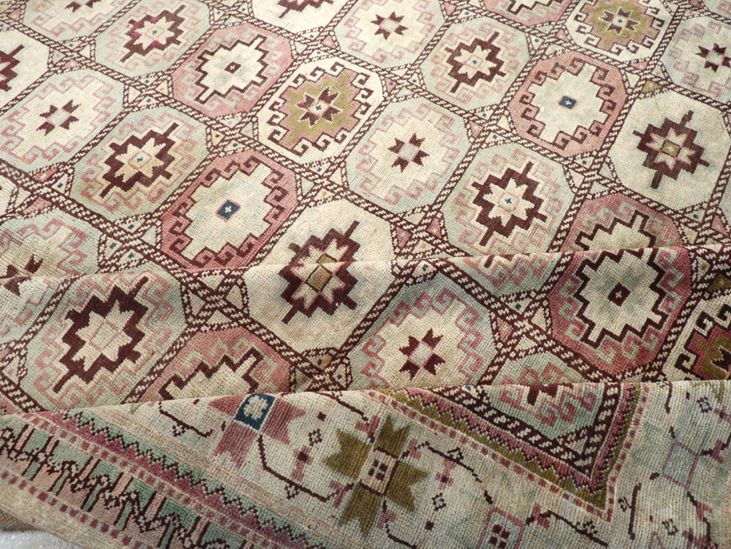 Tribal Turkoman Inspired Vintage Turkish Oushak Room Size Carpet, No.31281 - Galerie Shabab