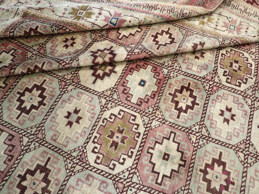 Tribal Turkoman Inspired Vintage Turkish Oushak Room Size Carpet, No.31281 - Galerie Shabab