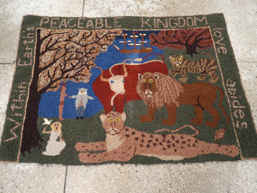 Vintage American Hooked Pictorial Throw Rug, No.31318 - Galerie Shabab