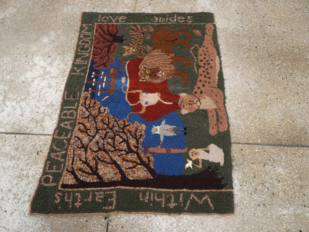 Vintage American Hooked Pictorial Throw Rug, No.31318 - Galerie Shabab