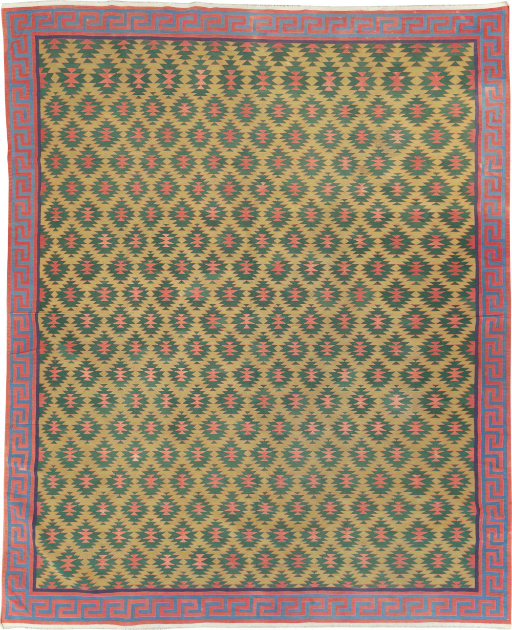 Vintage Indian Flatweave Dhurrie Room Size Carpet, No.31324 - Galerie Shabab