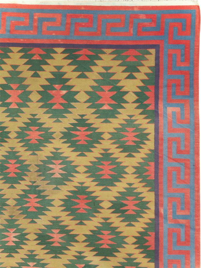 Vintage Indian Flatweave Dhurrie Room Size Carpet, No.31324 - Galerie Shabab