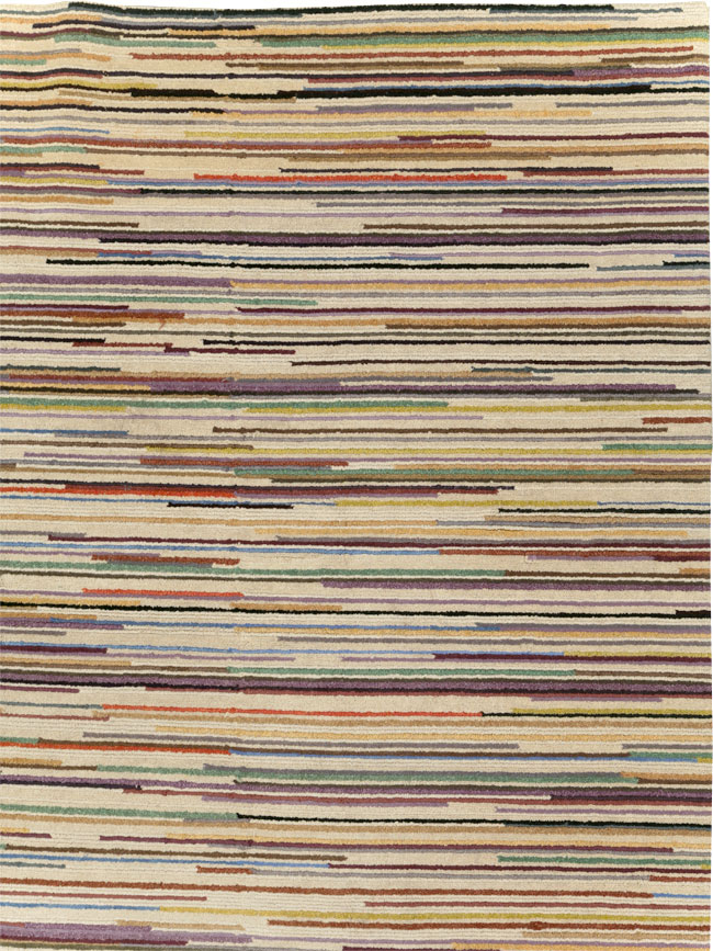Contemporary Turkish Striped Room Size Carpet, No.31335 - Galerie Shabab
