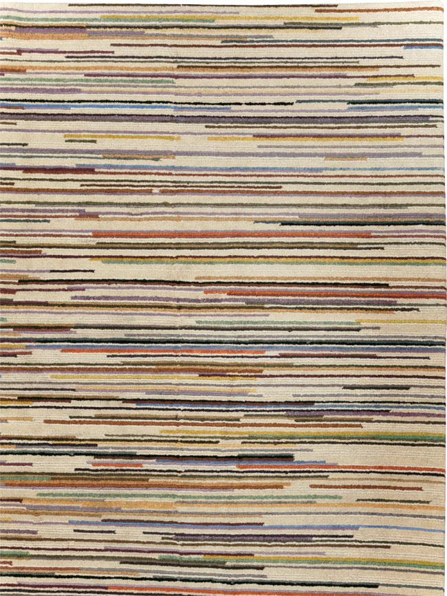 Contemporary Turkish Striped Room Size Carpet, No.31335 - Galerie Shabab