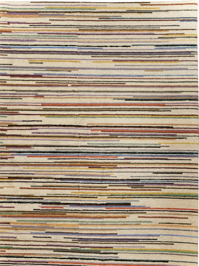 Contemporary Turkish Striped Room Size Carpet, No.31335 - Galerie Shabab
