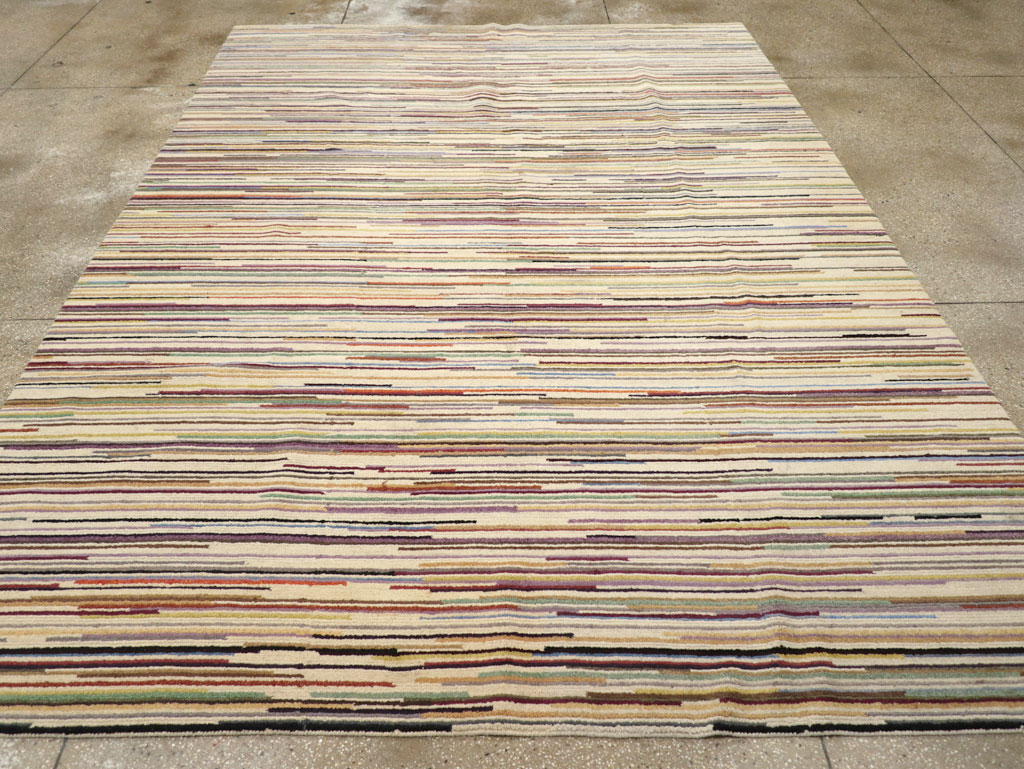 Contemporary Turkish Striped Room Size Carpet, No.31335 - Galerie Shabab